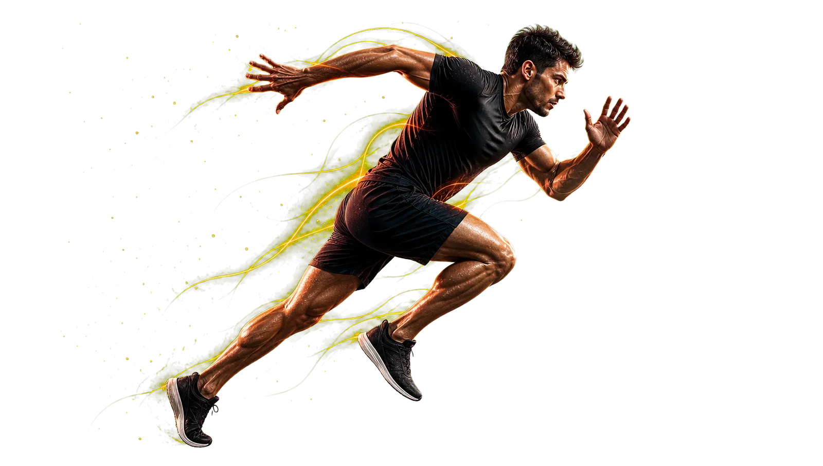 Athlete sprinting with orange motion trails